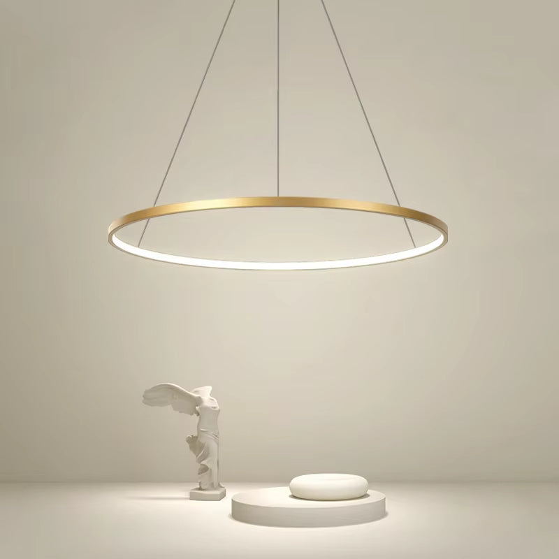 Minimalist Dimmable LED Ring Pendant Light - Ultra-Slim Chandelier for Kitchen & Modern Living Room