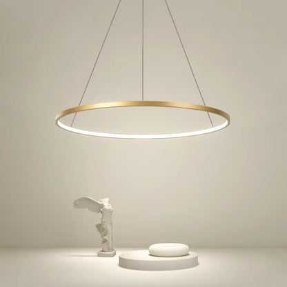 Minimalist Dimmable LED Ring Pendant Light - Ultra-Slim Chandelier for Kitchen & Modern Living Room