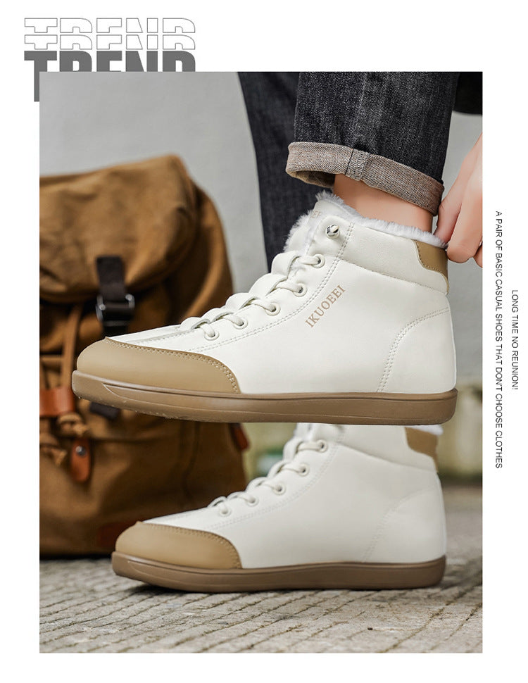 Mid Top Wide Last Cotton Shoes with Plush Warm Lining