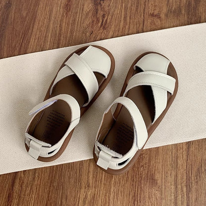 Elegant Off-White Semi-Closed Toe Sandals - Comfortable Flat Summer Shoes for Women