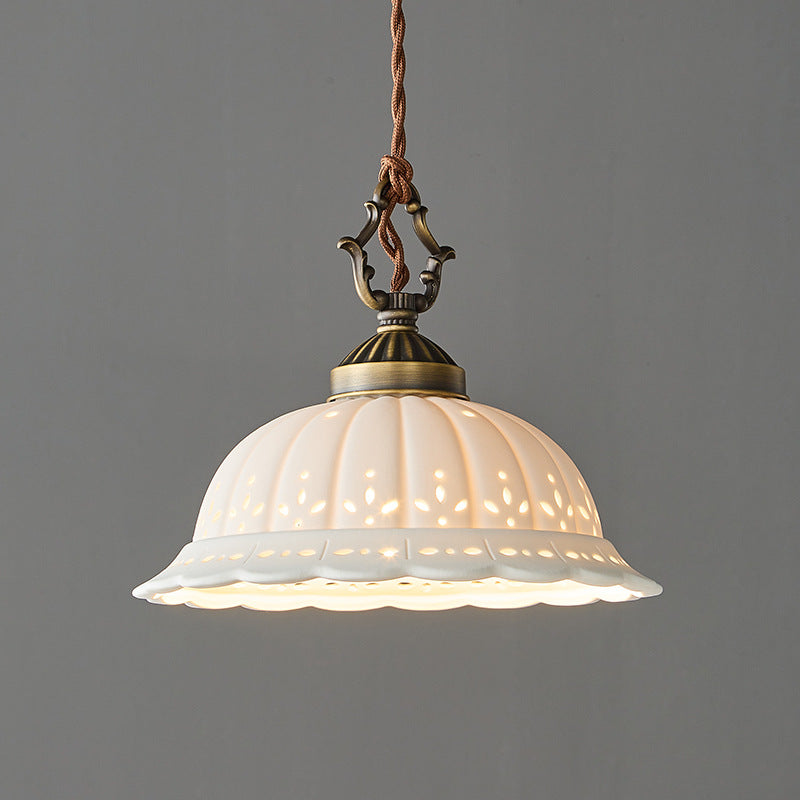 Retro Copper Bedside Pendant Light – Elegant Japanese Style Ceramic Hanging Lamp for Bedroom & Cafe