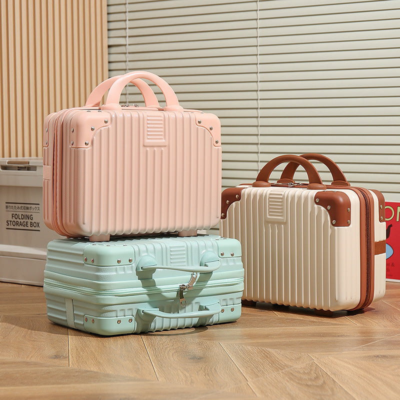 Vintage Luggage Mini Makeup Case | 14-Inch Small Storage Lock Box