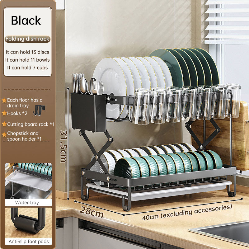 Foldable 2-Layer Kitchen Dish Rack | Large Capacity Countertop Drying Shelf