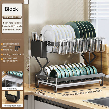 Foldable 2-Layer Kitchen Dish Rack | Large Capacity Countertop Drying Shelf