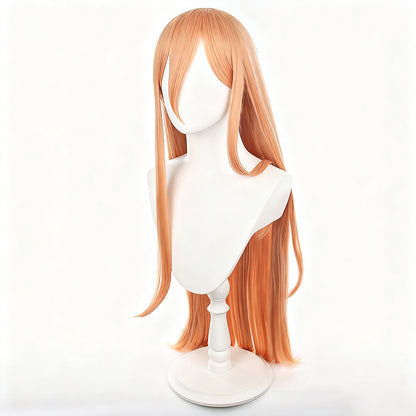 Chainsaw Man Power (Pawa) Cosplay Wig | Long Orange Layered Anime Wig with Horns
