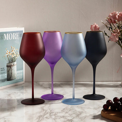 Elegant Frosted Matte Wine Glass with Gold Rim - Luxury Colorful Party Goblets
