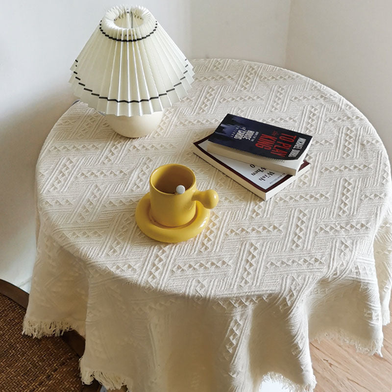 Elegant French Retro Lace Tablecloth – Vintage White Knitted Coffee Table Cover for Home & Photo Props