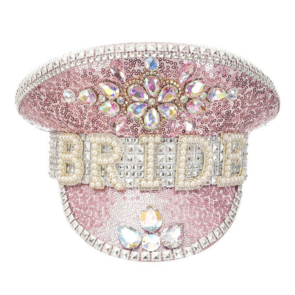 Luxury Handmade "BRIDE" Rhinestone Captain Hat - Sparkling Sequined Wedding & Party Cap