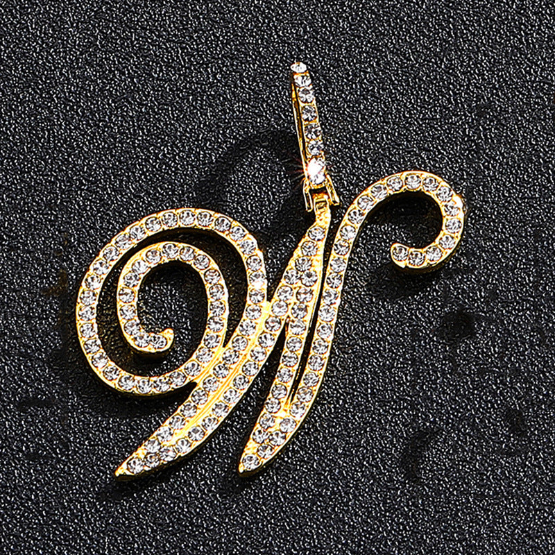 Iced Out Initial Letter Pendant Cuban Chain Necklace