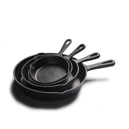 Pre-Seasoned Cast Iron Skillet Set with Wooden Base for Egg & Crepe