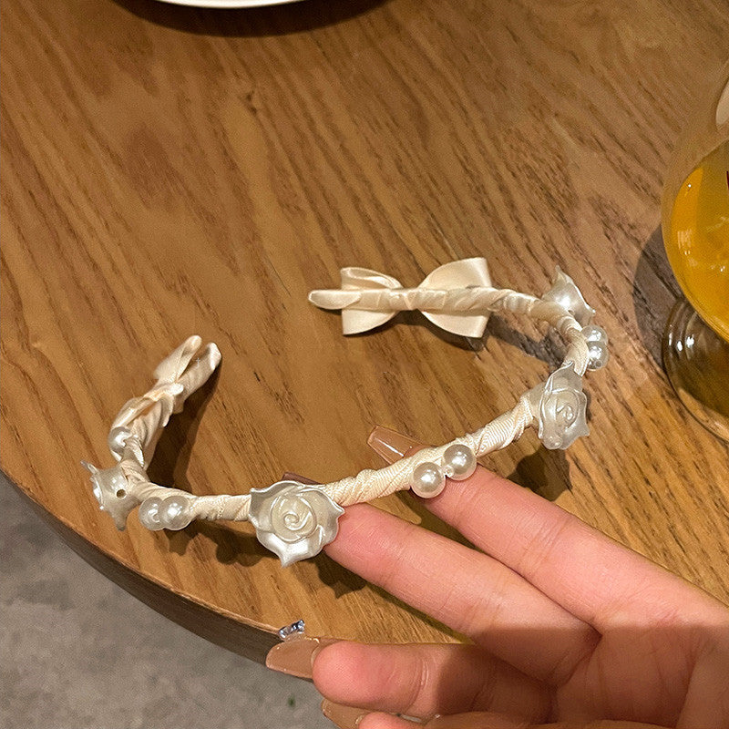 Luxury Pearl & Rose Floral Headband | Summer Chic Niche Design Hair Hoop