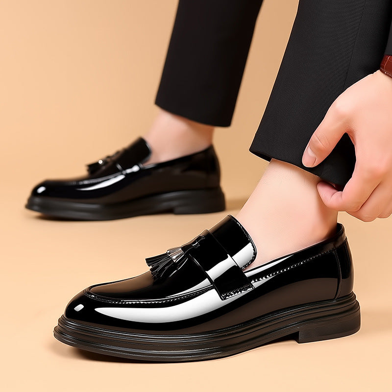 Men's Tassel Leather Loafers - Glossy Business Formal Slip-On Shoes