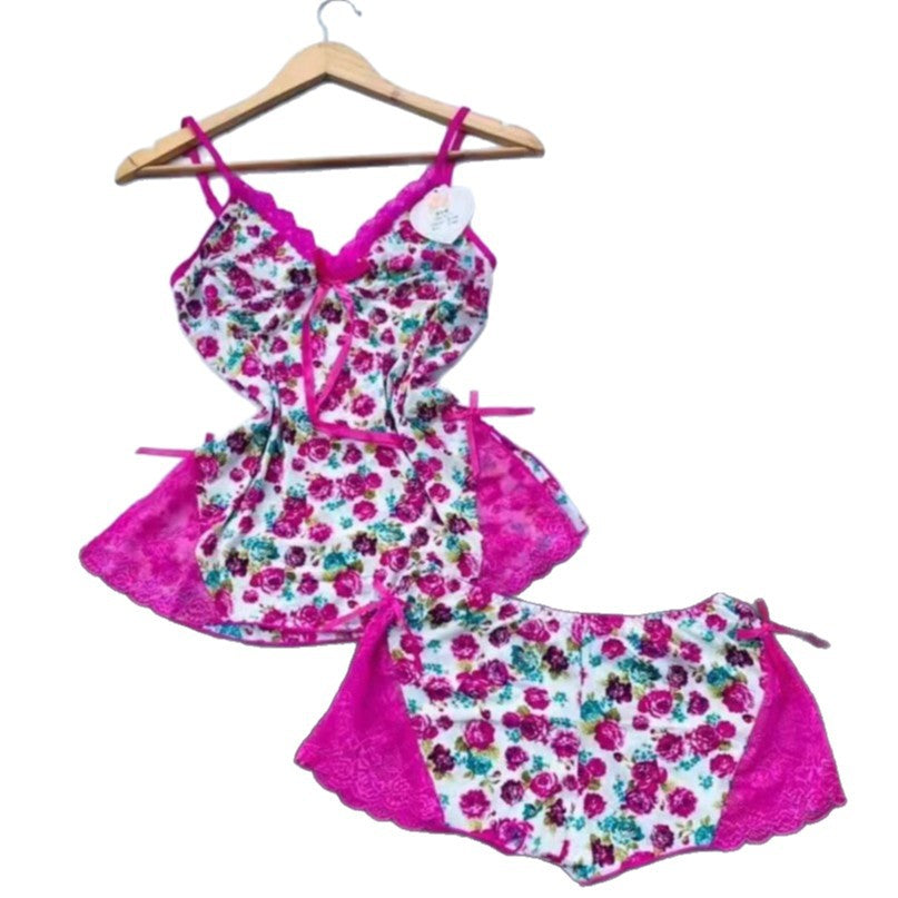 Fashionable V-Neck Strap Nightwear - 2-Piece Summer Sleepwear Set for Women