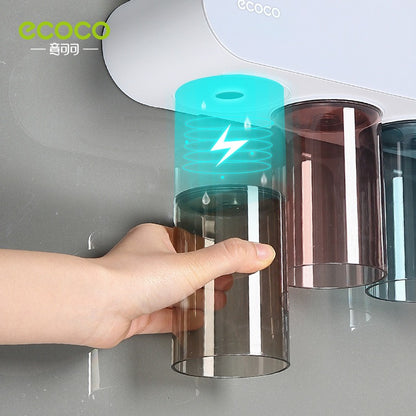 Multi-Functional Wall-Mounted Toothbrush Holder & Organizer – Punch-Free Magnetic Mouthwash Cup Set for Bathroom