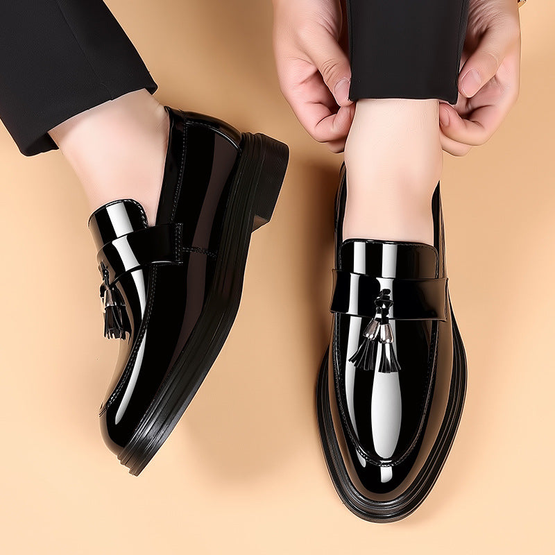 Men's Tassel Leather Loafers - Glossy Business Formal Slip-On Shoes