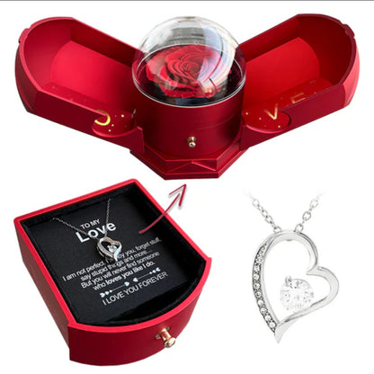 Romantic Double Open Rose Jewelry Gift Box | Angel Wings Drawer Style Necklace Presentation Case