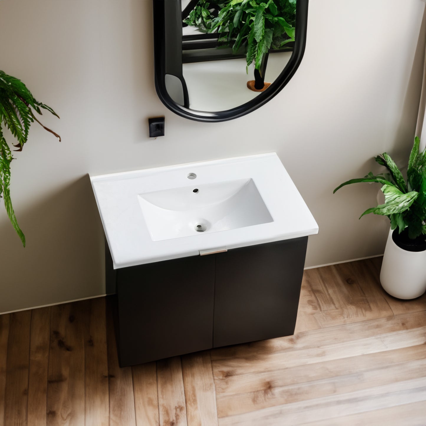 Compact Single Basin Vanity with Integrated Ceramic Sink
