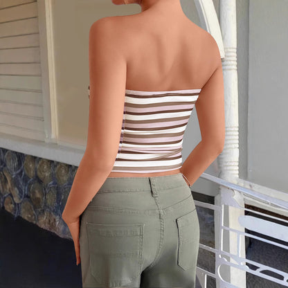 Hooded Striped Strapless Slim Fit Vest | Knit Bandage Crop Tube Top for Women