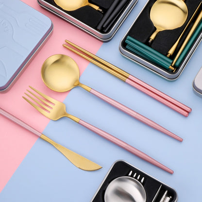 Portable 304 Stainless Steel Cutlery Set - Luxury Folding Knife, Fork, Spoon & Chopsticks