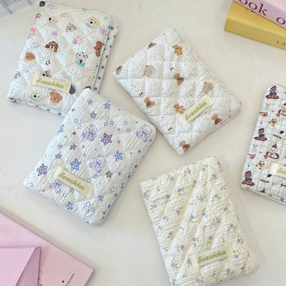 Cute Embossed Cartoon Passport Protection Cover - Quilted Fabric Travel Document Bag & Card Holder