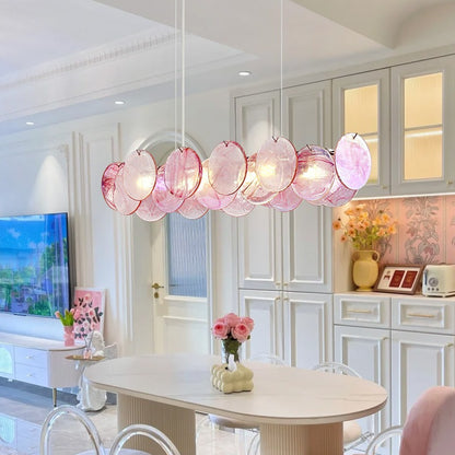 Designer Pink Stained Glass Chandelier - Luxury Artistic Pendant Light for Bedroom & Dining Room