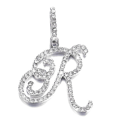 Iced Out Initial Letter Pendant Cuban Chain Necklace