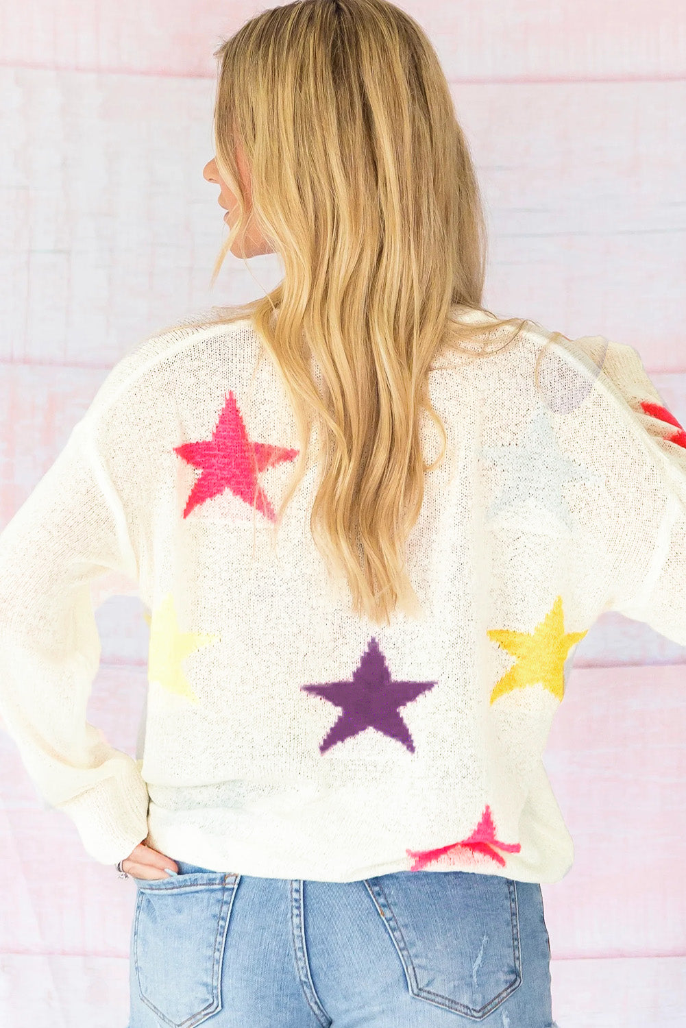 Women's Chic Star Print Loose Knit Sweater - Soft & Trendy