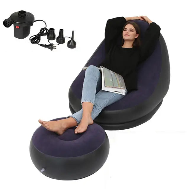 Inflatable Lazy Sofa Chair with Leg Rest | Comfortable Air Mattress Beanbag for Home & Outdoor Use