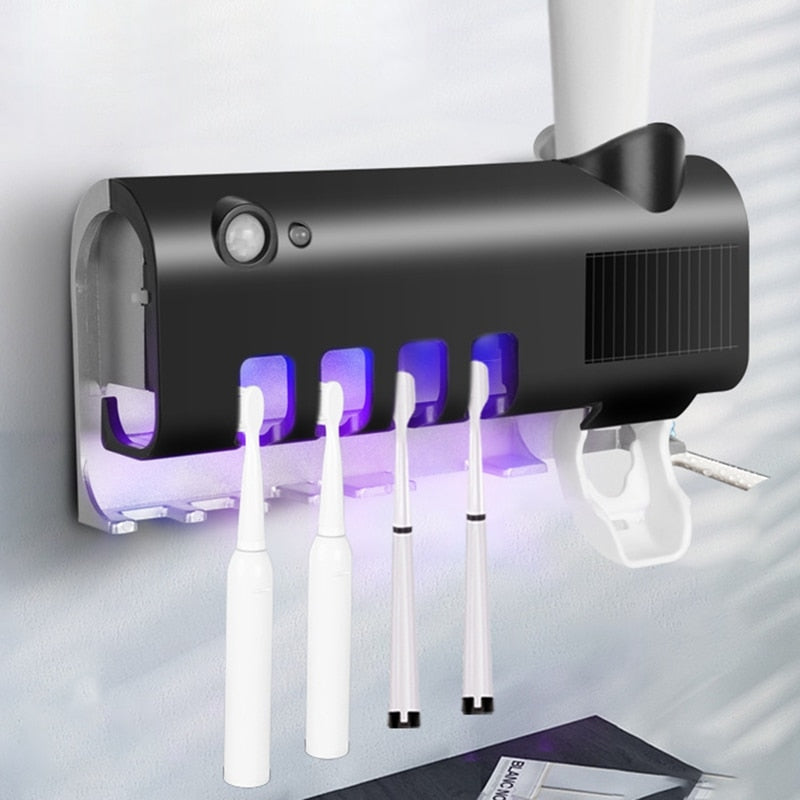 Smart UV Toothbrush Sanitizer & Holder – Wall-Mounted Automatic Toothpaste Squeezer for Bathroom Hygiene