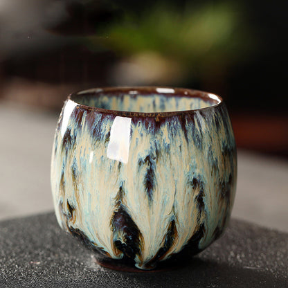 Jian Zhan Master Tea Cups with Egg-Shaped Design and Colorful Glaze
