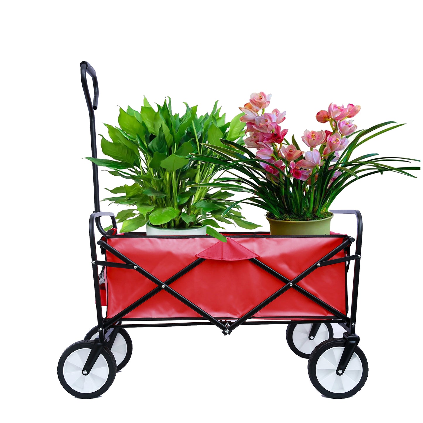 Folding Wagon Garden Shopping Beach Cart – Heavy Duty Red Utility Cart