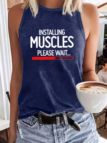 Installing Muscles Please Wait...' Slogan Printed Sleeveless Tank Top | Gym & Workout Shirt