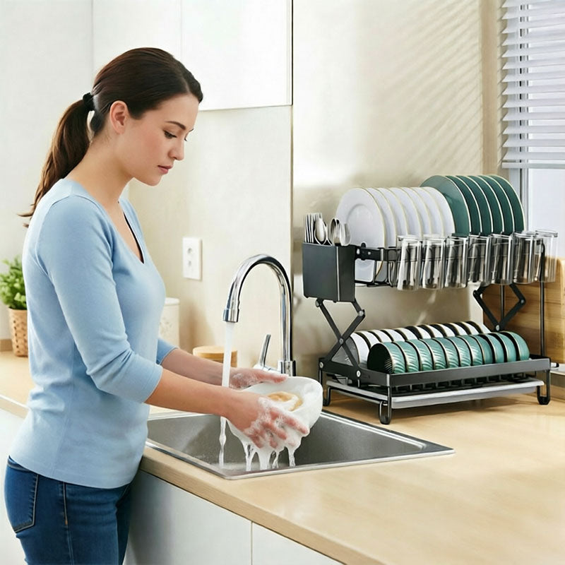 Foldable 2-Layer Kitchen Dish Rack | Large Capacity Countertop Drying Shelf