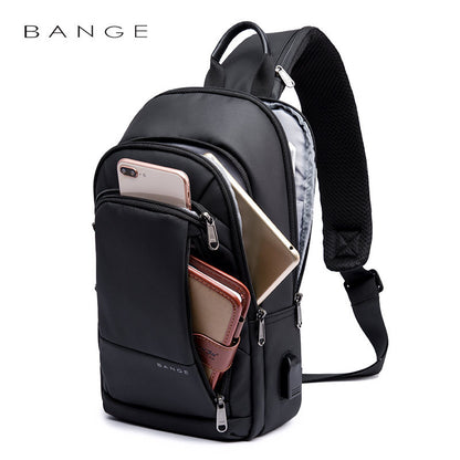 BANGE Men's Waterproof Business Chest Sling Bag with USB Charging Port