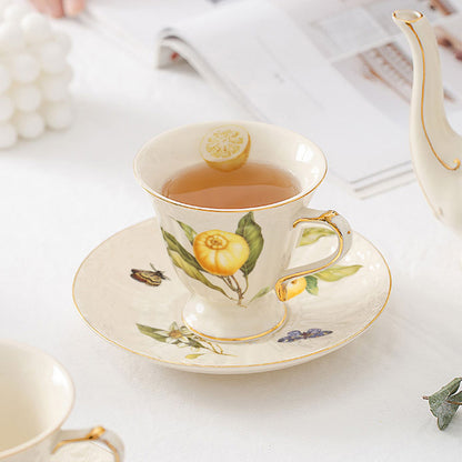 European-Style Elegant Lemon Ceramic Espresso Cup and Saucer Set