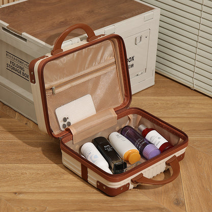 Vintage Luggage Mini Makeup Case | 14-Inch Small Storage Lock Box