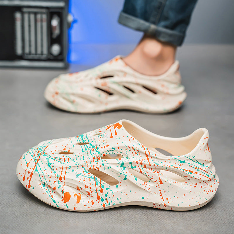 Premium Graffiti Design Men's Cave Shoes – Ultra-Lightweight Breathable Summer Sandals & Non-Slip Beach Slippers