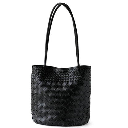 Elegant Woven Leather Bucket Bag for Women - Retro Single Shoulder Tote & Handbag