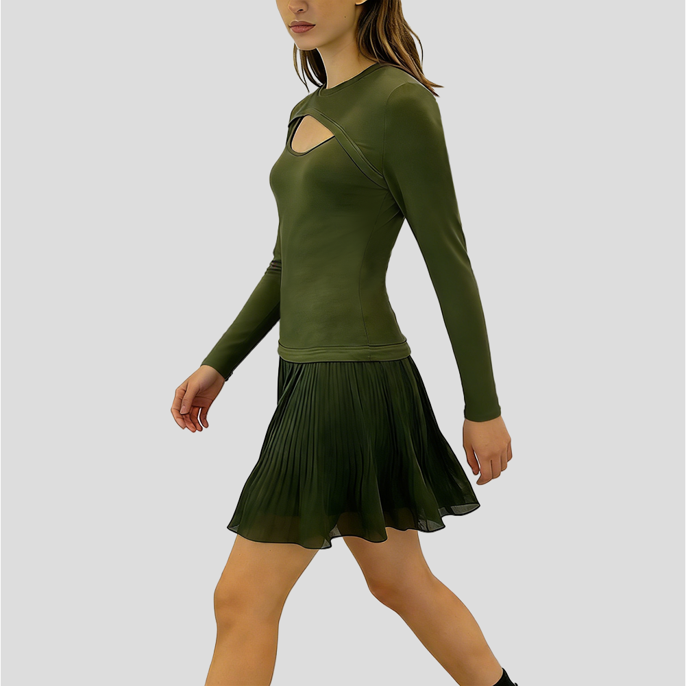 Women's Elegant Chiffon Pleated Mini Dress with Chest Cutout