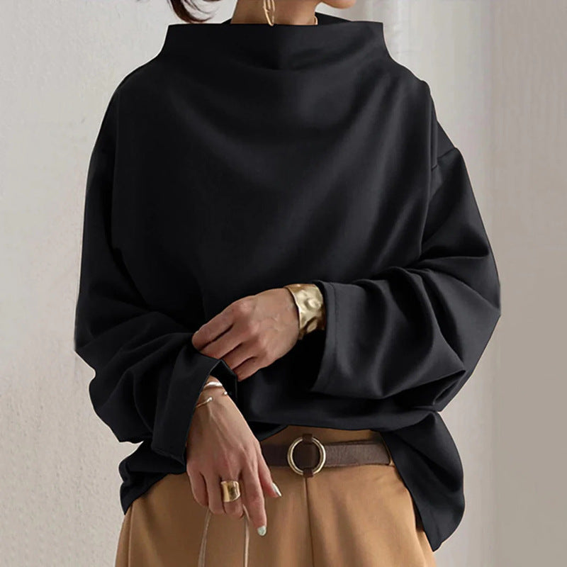 Women's Pullover High Neck Loose Fit Hoodie - Casual Sweatshirt