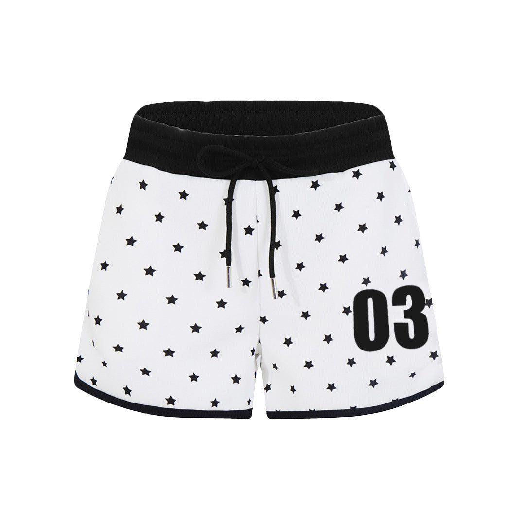 Trendy Star Print Sports Shorts - Casual High Waist Color-Blocked Hot Pants for Women