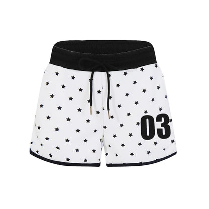 Trendy Star Print Sports Shorts - Casual High Waist Color-Blocked Hot Pants for Women