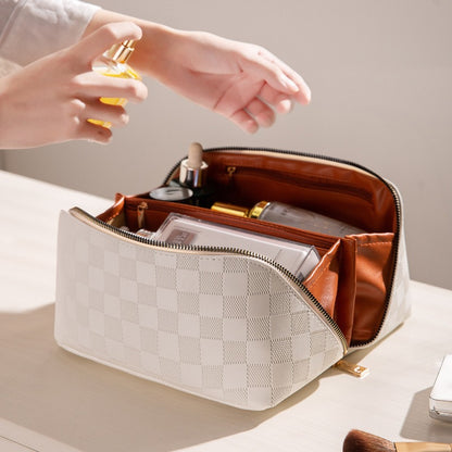 Checkered Pillow Makeup Bag - Women's Large Capacity Portable Travel Cosmetics Case