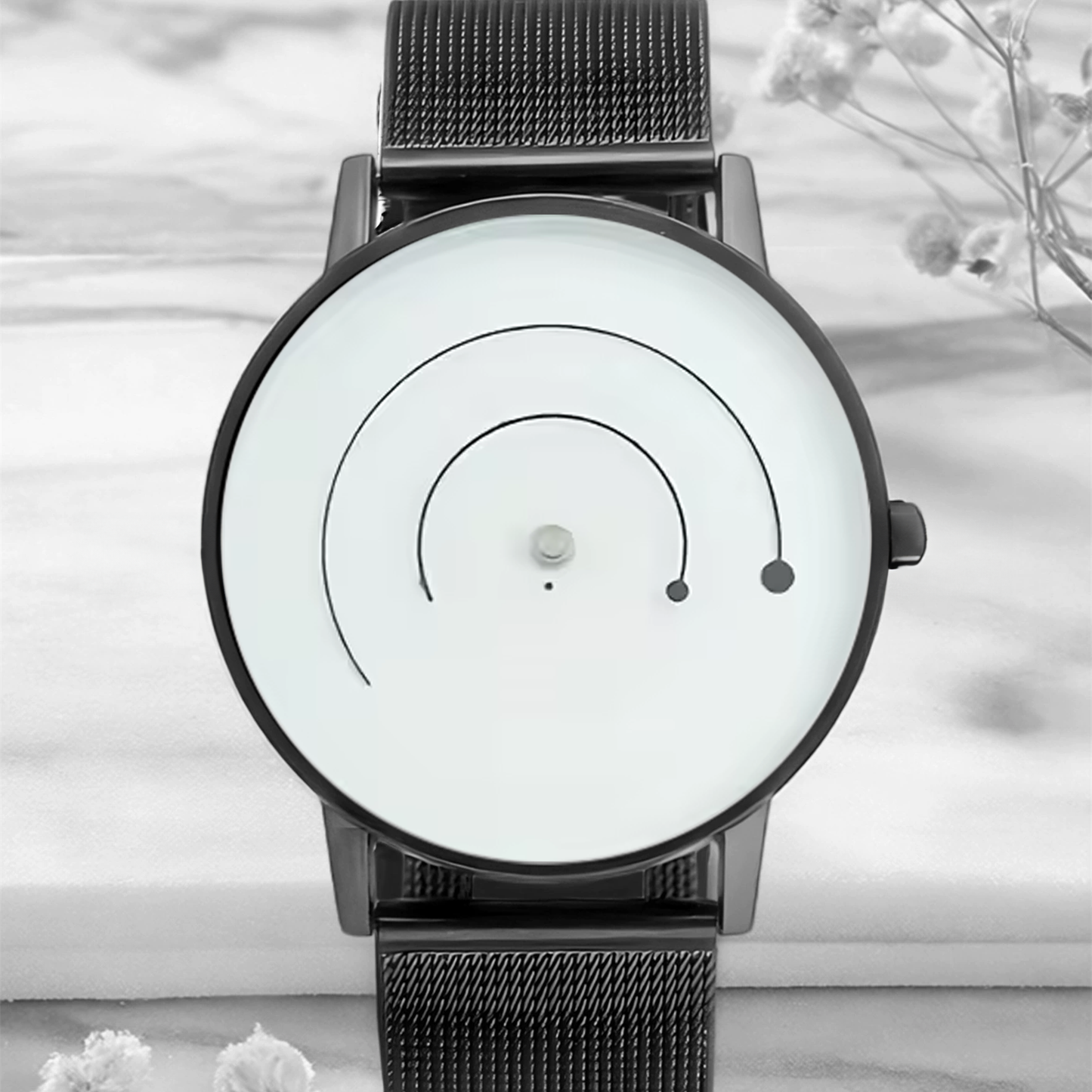 Trendy Pointerless Concept Watch with Stainless Steel Mesh Strap.