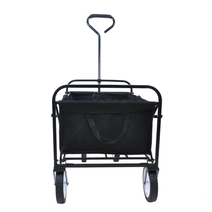 Folding Wagon Garden Shopping Beach Cart – Heavy Duty Black Utility Cart
