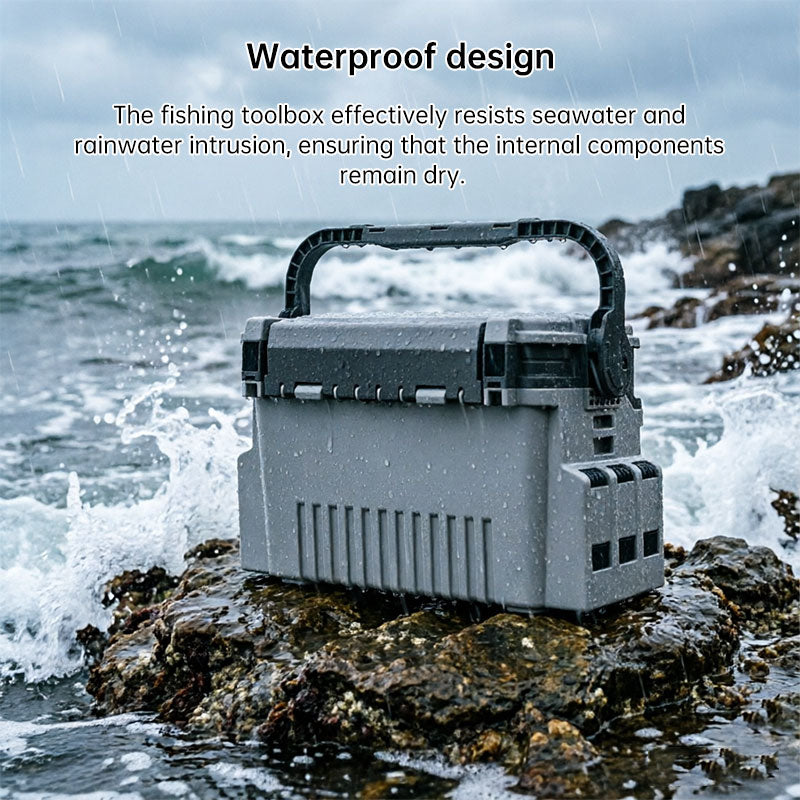 Portable 2-Layer Fishing Tackle Box with Rod & Cup Holder