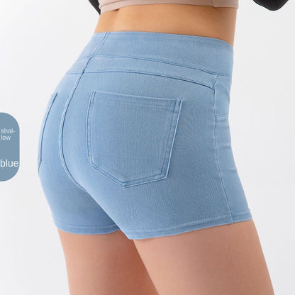 High Elastic Denim Style Yoga Trousers - Slim Fit Star Pattern Gym Leggings for Women