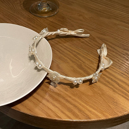 Luxury Pearl & Rose Floral Headband | Summer Chic Niche Design Hair Hoop