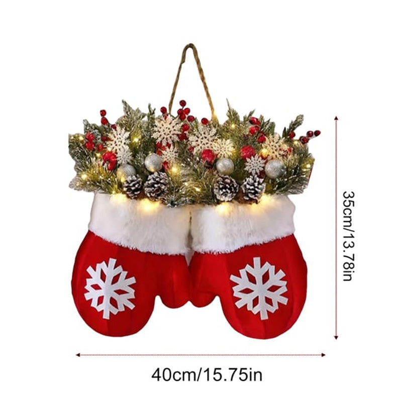 Faux Flower Crown Christmas Mitten Garland - Hanging Sign for Holiday Parties
