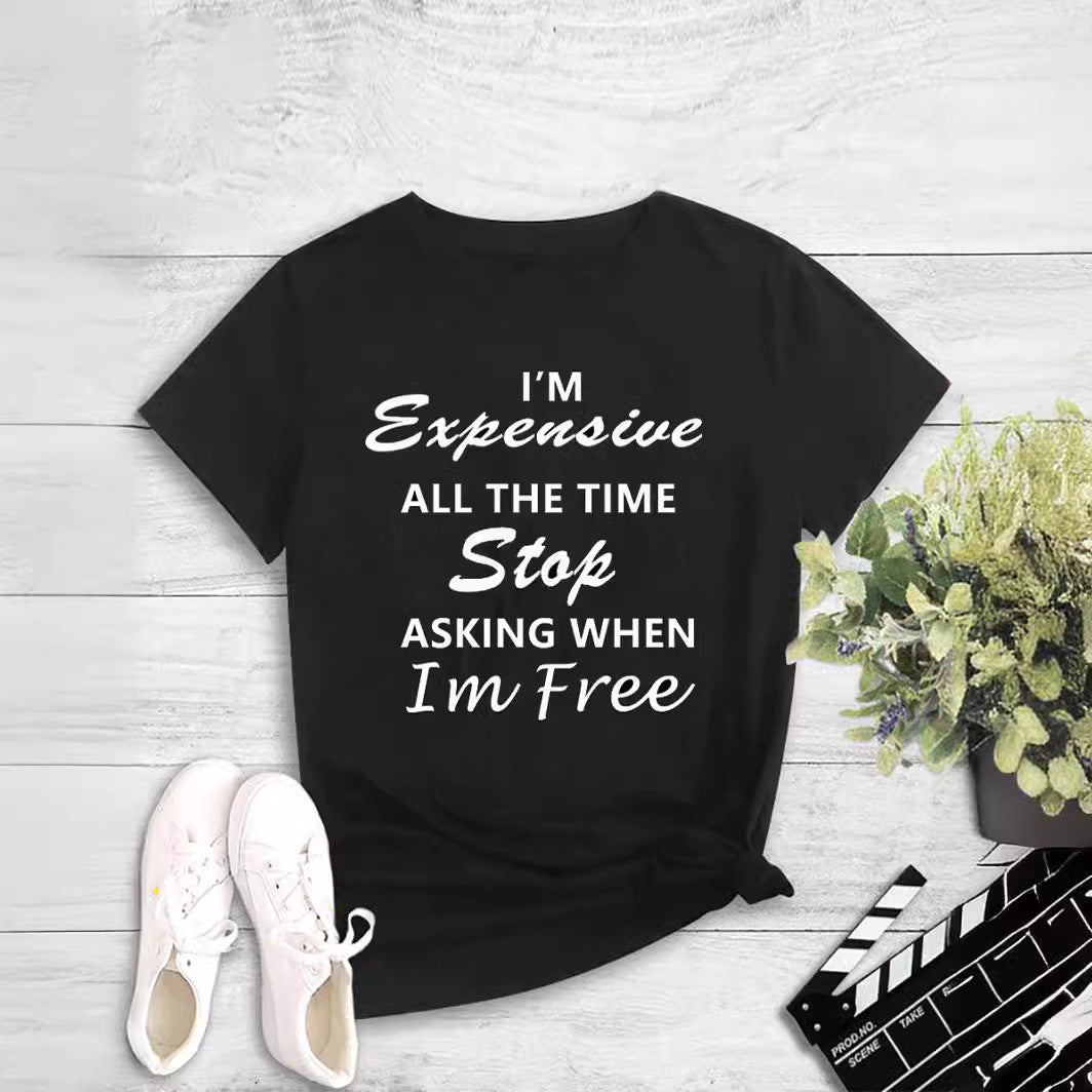 Fashion Women's Printed Round Neck Pullover Tee - Sassy Slogan T-Shirt